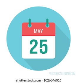 25 May calendar icon flat.  International Missing Children’s Day. Russian last call in school. World Thyroid Day. Towel holiday.