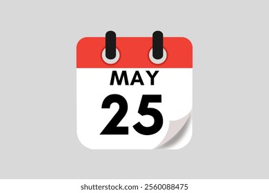 25 May calendar icon text page monthly web design on red, white, black and ash background vector, icon, or illustration with the month of May 25
