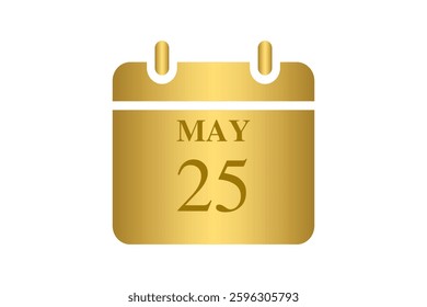 25 May calendar icon text page monthly web design on Golden and white background vector, icon, or illustration with the month of May 25