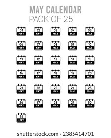 25 May Calendar icons Pack vector illustration.