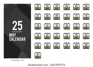 25 May Calendar Lineal Color icon pack. vector illustration.