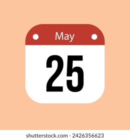 25 Mai Kalender Vektor-Symbol. Rotes Mai Datum für die Tage des Monats und der Woche auf einem hellen Hintergrund