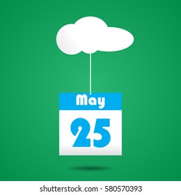 25 may calender icon with cloud paper art style
