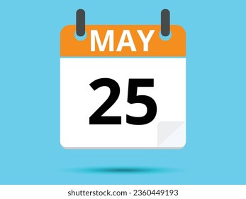 25 May. Flat icon calendar isolated on blue background. Vector illustration.