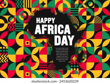 25 May is Happy Africa Day geometric shape pattern background with african map vector design template. Holiday concept. use to background, banner, placard, card, and poster design template.