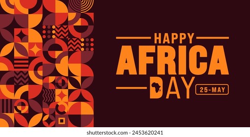 25 May is Happy Africa Day geometric shape pattern background with african map vector design template. Holiday concept. use to background, banner, placard, card, and poster design template.