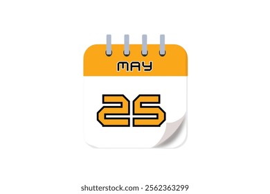 25 May month single day vector, illustration, calendar with yellow, black and white color background calendar May 25