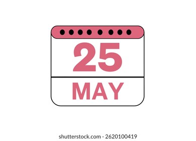 25 de mayo mes Vector de un solo día, ilustración, calendario con melocotón, color de fondo blanco y negro icono de calendario de 25 de mayo