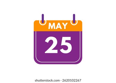 25 de mayo Mes Vector de un solo día, ilustración, calendario con naranja, púrpura, ceniza y blanco Icono de fondo de calendario de 25 de mayo