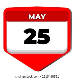 25 May vector icon calendar day. 25 date of May. Twenty fifth day of May. 25th date number. 25 day calendar. Twenty five date. Africa, Jordan independence