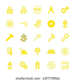 25 mechanical icons with robot hand drawn toy and mechanical arm in this set
