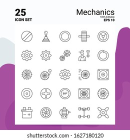 25 Mechanics Icon Set. 100% Editable EPS 10 Files. Business Logo Concept Ideas Line icon design