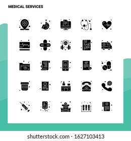 25 Medical Services Icon set. Solid Glyph Icon Vector Illustration Template For Web and Mobile. Ideas for business company.