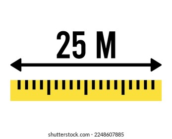 25 meters ruler icon. Vector measure scale, size and length isolated on white background