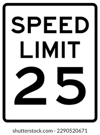 25 miles speed limit black writing on rectangular road sign - American street sign editable vector illustration isolated on white