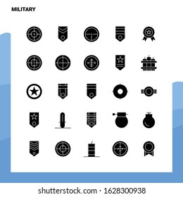 25 Military Icon set. Solid Glyph Icon Vector Illustration Template For Web and Mobile. Ideas for business company.
