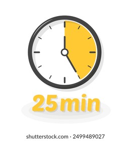 25 min icon. Clock icon. Flat style. Vector icon.