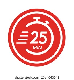 25 MIN, Stopwatch vector Icon, Clock and Watch, Timer, Countdown Symbol