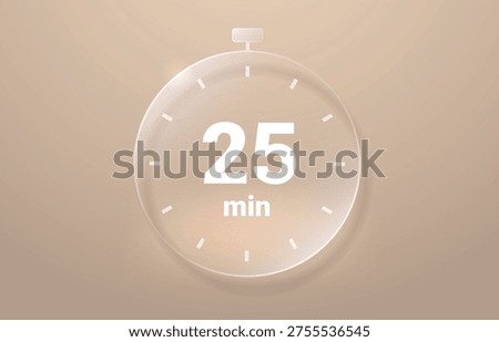 25 Min Time Interval for Productivity and Focus. Modern Business Glassmorphic Banner with Clock