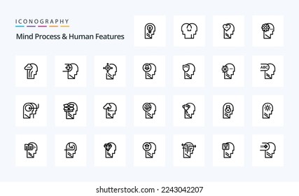 25 Mind Process And Human Features Line icon pack