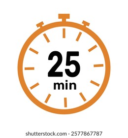 25 minute Timer, clock, icon vector stopwatch isolated icons. Countdown timer symbol.