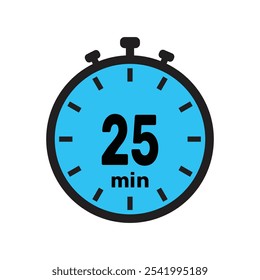 25 minute Timer, clock, stopwatch isolated icons. Countdown timer symbol. Minute timer, Time measure, Chronometer, Alarm.