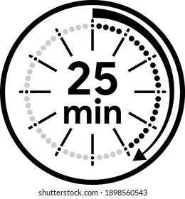 Icono de 25 minutos, icono del vector de cronómetro. Reloj y reloj, temporizador, símbolo de cuenta regresiva.