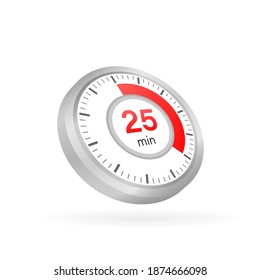 Los 25 minutos, icono del vector de cronómetro. Icono de Stopwatch en estilo plano sobre un fondo blanco. Ilustración de material vectorial.