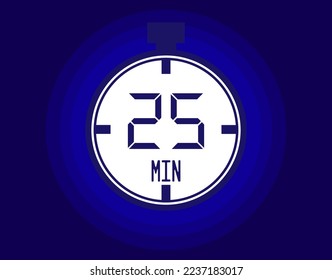 25 minutes stopwatch vector icon. Stopwatch icon in clock style. Timer for schedules and appointments on blue background