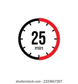 The 25 minutes, stopwatch vector icon. Stopwatch icon in flat style on a white background. Vector stock illustration.
