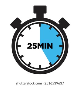 25 Minutos Ícone De Temporizador, Design Plano Moderno. Relógio, Cronômetro, Mostrando 25 Minutos de Rótulo. Hora da cozinha, Indicação de contagem regressiva.