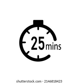 25 minutes timer, stopwatch or countdown icon. Time measure. Chronometr icon. Stock Vector illustration isolated on white background.