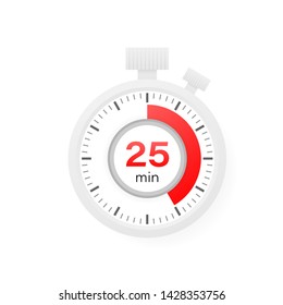 The 25 minutes timer. Stopwatch icon in flat style.