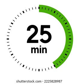 25 minutos, concepto de tiempo, temporizador, ilustración de reloj,vector.