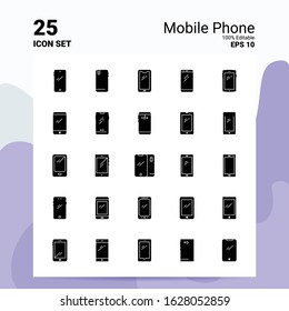 25 Mobile Phone Icon Set. 100% Editable EPS 10 Files. Business Logo Concept Ideas Solid Glyph icon design