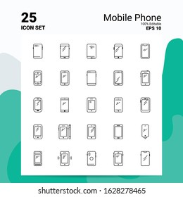 25 Mobile Phone Icon Set. 100% Editable EPS 10 Files. Business Logo Concept Ideas Line icon design