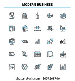 25 Modern Business Black and Blue icon Set. Creative Icon Design and logo template