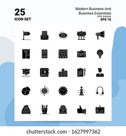 25 Modern Business and business essentials Icon Set. 100% Editable EPS 10 Files. Business Logo Concept Ideas Solid Glyph icon design