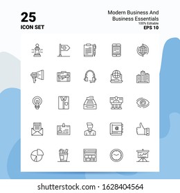 25 Modern Business and business essentials Icon Set. 100% Editable EPS 10 Files. Business Logo Concept Ideas Line icon design