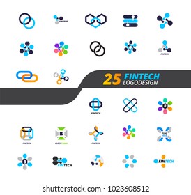 25 Modern logo set innovative concept for fintech and digital finance industry. vector illustration.