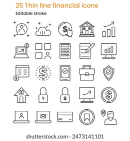 25 moderne Thin Line Finanzsymbole
