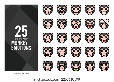 25 Monkey Emoticon Lineal Color icon pack. vector illustration.