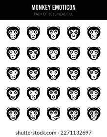 25 Monkey Emoticon Lineal Fill icons Pack vector illustration.