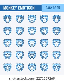 25 Monkey Emoticon. Two Color icons Pack. vector illustration.