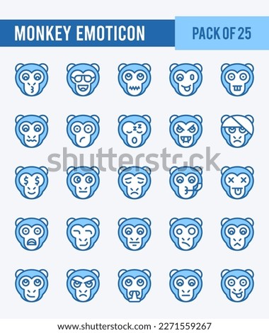 25 Monkey Emoticon. Two Color icons Pack. vector illustration.