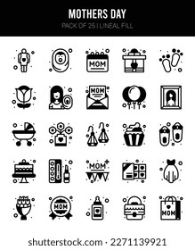 25 Mothers day Lineal Fill icons Pack vector illustration.