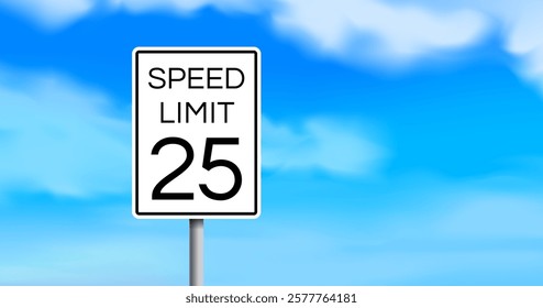 25 mph speed limit road sign on sky backround with copy space vector illustration