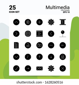 25 Multimedia Icon Set. 100% Editable EPS 10 Files. Business Logo Concept Ideas Solid Glyph icon design