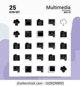 25 Multimedia Icon Set. 100% Editable EPS 10 Files. Business Logo Concept Ideas Solid Glyph icon design