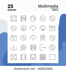 25 Multimedia Icon Set. 100% Editable EPS 10 Files. Business Logo Concept Ideas Line icon design
